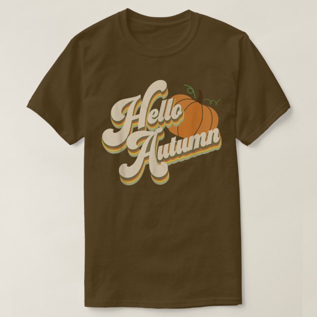 Hello Autumn Pumpkin Fall Cute Fun Retro  T-Shirt (Design Front)
