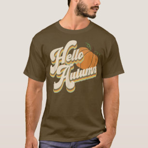 Hello Autumn Pumpkin Fall Cute Fun Retro T-Shirt