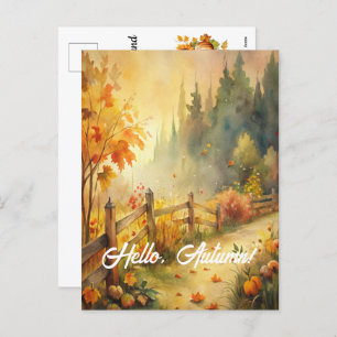 Hello, Autumn - Rustic Fall Landscape Holiday Postcard