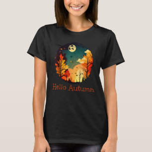 Hello Autumn Season by Night with falling Leaves T-Shirt