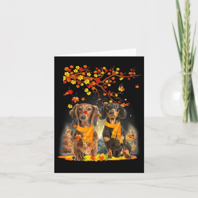 Hello Autumn Season Happy Thanksgiving Dachshund F Card (Front)
