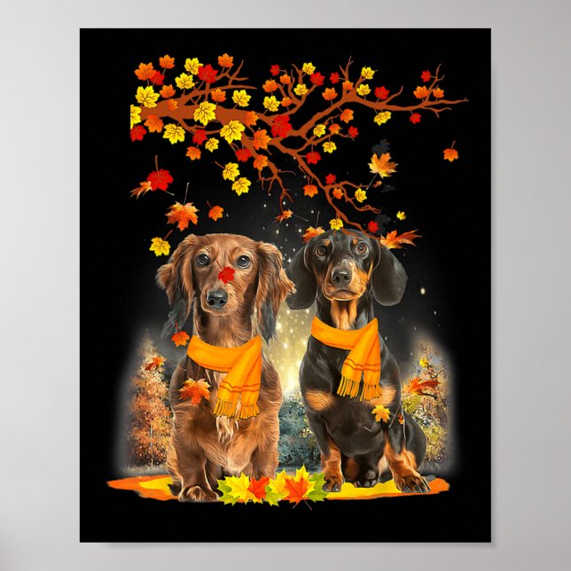 Hello Autumn Season Happy Thanksgiving Dachshund F Poster (Front)