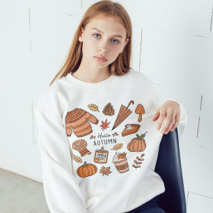 Hello Autumn Shirt, Fall Vibes, Retro Doodle Sweatshirt