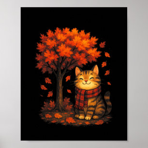 Hello Autumn Thanksgiving Fall Cat Men Women Kids Poster