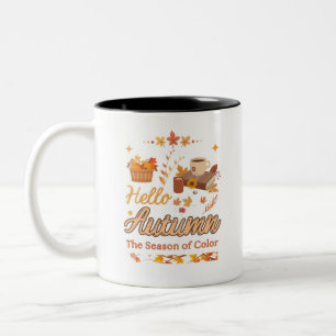 Hello Autumn-The Season Of Colours fall leaves des Two-Tone Coffee Mug