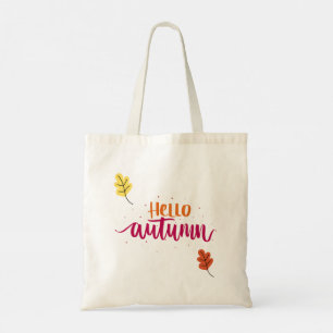 Hello Autumn Typography Design   Cute Fall Leaves  Tote Bag