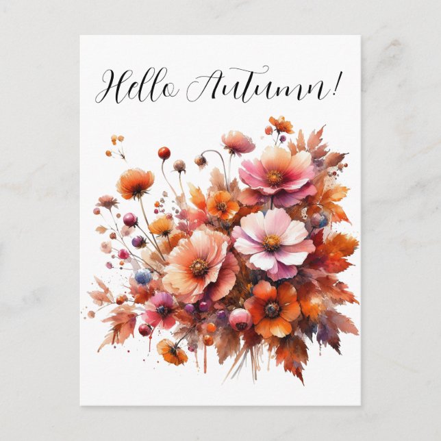 Hello Autumn Wild Flowers Postcard (Front)