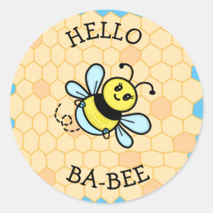 Hello, Ba-bee Baby Shower or Birth Announcement  Classic Round Sticker