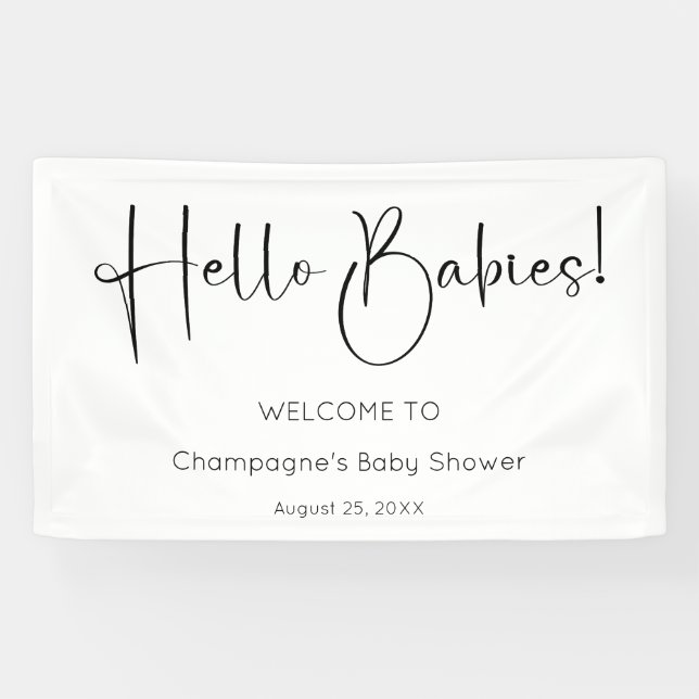 Hello Babies Modern Script Baby Shower Banner (Horizontal)