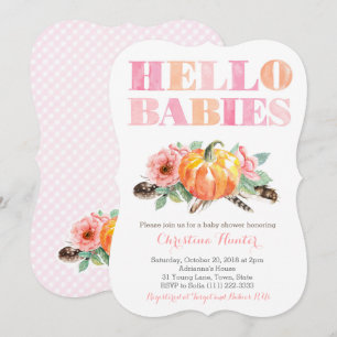 HELLO BABIES Twin Baby Girls Shower or Sip and See Invitation
