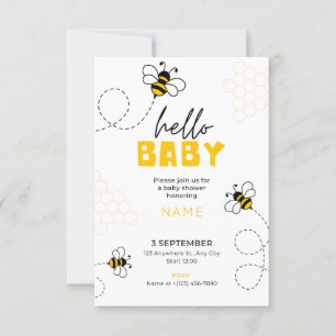 hello baby, baby shower invite cute bee