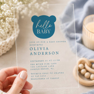 Hello Baby Bear Baby Shower Acrylic Invitations