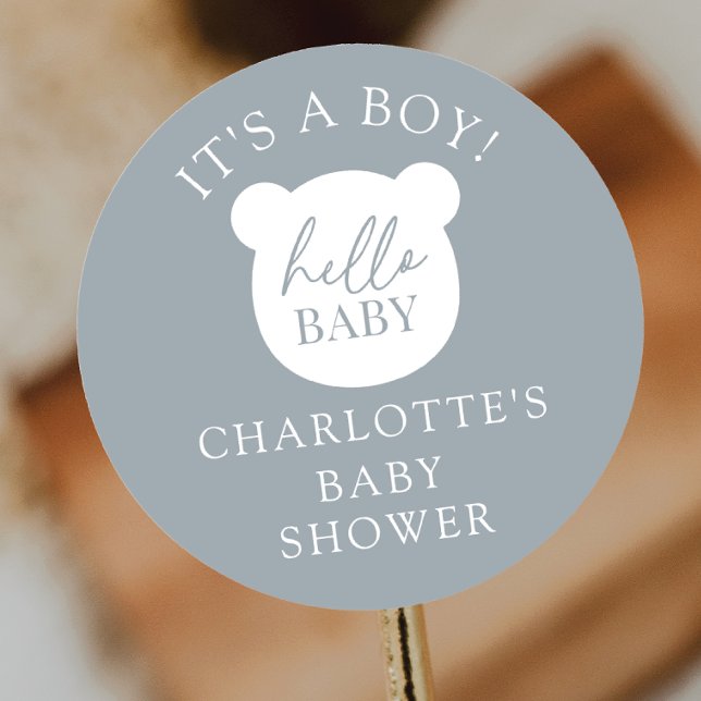 Hello Baby Bear It's a Boy Classic Round Sticker (Creator Uploaded)