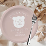 Hello Baby Bear It's a Boy Paper Plate<br><div class="desc">This charming baby design features an adorable bear motif, perfect for celebrating the arrival of a new little one. The design is sweet and whimsical, with the words "hello baby" bear baby adding a playful touch to the overall look. Ideal for a gender-neutral shower, this design is sure to delight...</div>