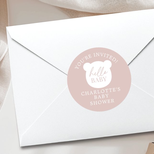 Hello Baby Bear You're Invited Classic Round Sticker (Creator Uploaded)
