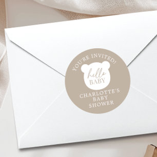 Hello Baby Bear You're Invited Classic Round Sticker