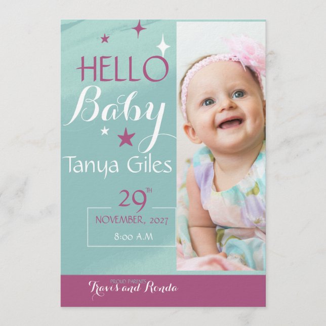 Hello Baby Birth Announcement Card (Front)