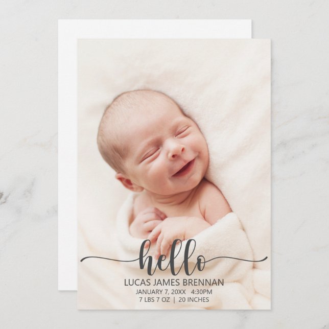 Hello Baby Birth Announcement Photo Card (Front/Back)