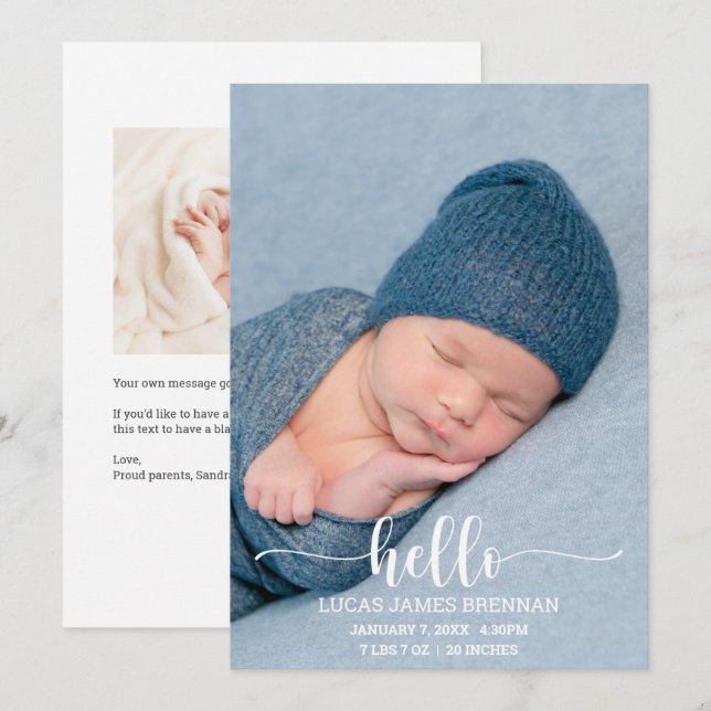 Hello Baby Birth Announcement Photo Card (Front/Back)
