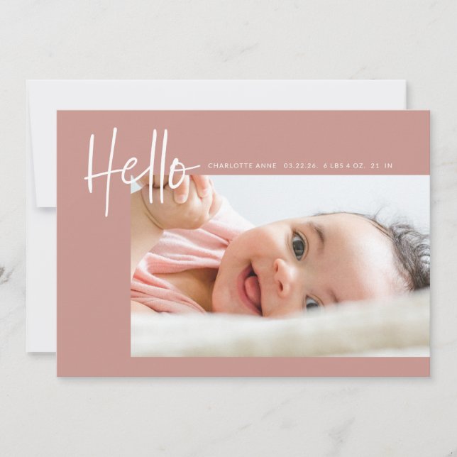 Hello Baby Birth Photo Announcement Boy Girl Pink (Front)