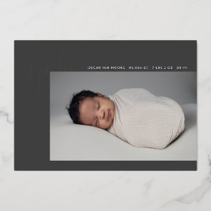 Hello Baby Birth Photo Announcement Charcoal Foil