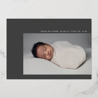 Hello Baby Birth Photo Announcement Charcoal Foil