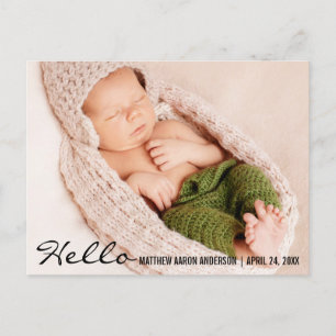 Hello Baby Birth Photo Announcement Postcard B