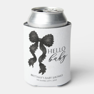 Hello Baby Black Bow Baby Shower Modern Can Cooler