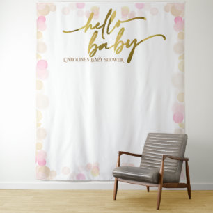 Hello Baby Boho Baby Girl Shower Backdrop Tapestry