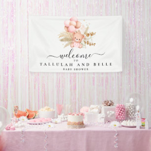 Hello Baby Boho Bear Shower Banner