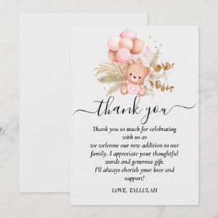 Hello Baby Boho Bear Shower Thank You Card