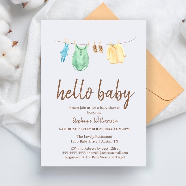 Hello Baby Boho Clothes Line Baby Shower    Invita Invitation (Creator Uploaded)