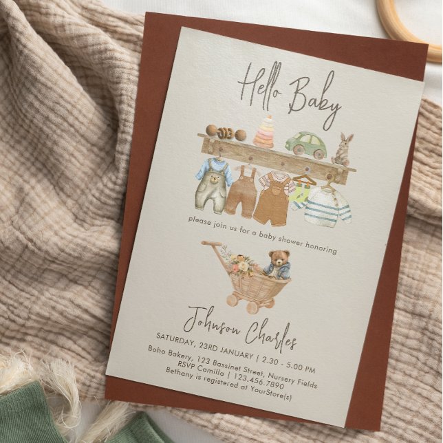 Hello Baby Boho Nursery Cute Neutral Baby Shower Invitation (Hello Baby Boho Nursery Cute Neutral Baby Shower Invitation)
