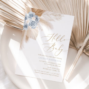 Hello Baby Boho Pampas Grass Boy Baby Shower Invitation