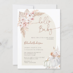 Hello Baby Boho Pampas Grass Pumpkin Baby Shower Invitation