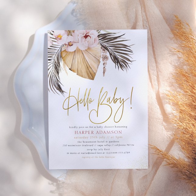 Hello Baby | Boho Pampas Grass & Tropical Palm Invitation (Creator Uploaded)