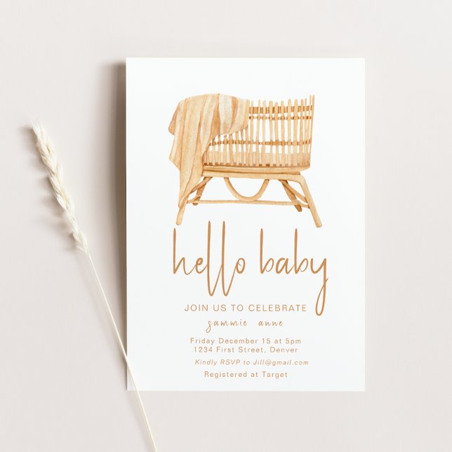 Hello Baby Boho Theme Crib Baby Shower Invite (Creator Uploaded)