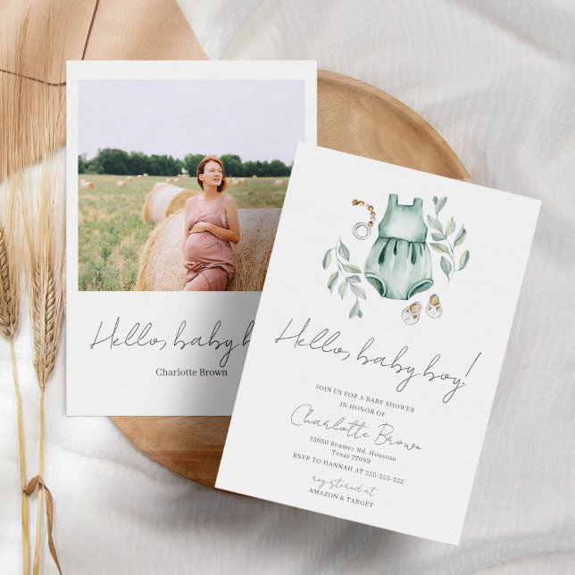 Hello Baby Boho Watercolor Boy Baby Shower Invitation (Creator Uploaded)