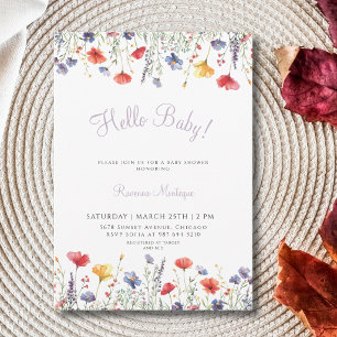 Hello Baby Boho Wildflower Floral Baby Shower Invitation