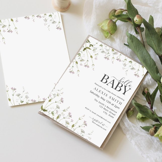 Hello Baby Boho Wildflower Floral Baby Shower Invitation (Creator Uploaded)