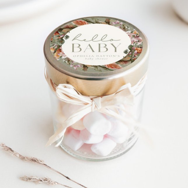 HELLO BABY | Botanical Boho Sage Favour Classic Round Sticker (Creator Uploaded)