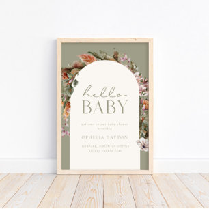 HELLO BABY   Botanical Boho Sage Welcome Poster