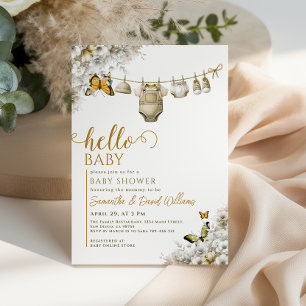 Hello Baby Botanical Clothes Neutral Baby Shower Invitation