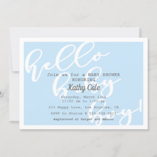 Hello Baby Boy - Blue Modern Baby Shower Invitation