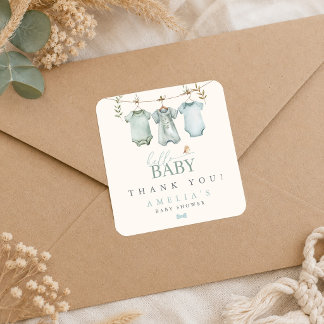 Hello Baby Boy Clothesline Baby Shower  Square Sticker