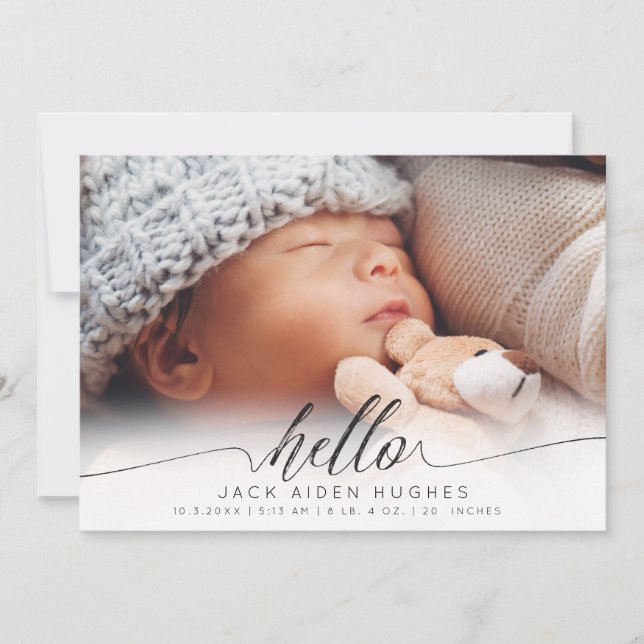 Hello Baby Boy Girl Birth Announcement Photo Cards (Front)
