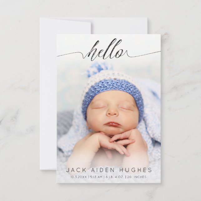 Hello Baby Boy Girl Birth Announcement Photo Cards (Front)
