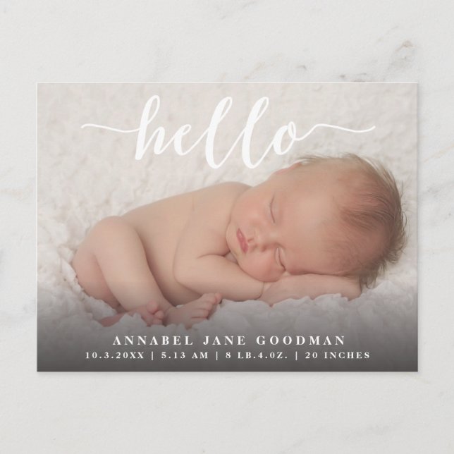 Hello Baby Boy Girl Birth Announcement Photo Postcard (Front)