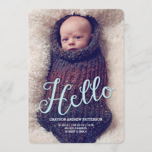 Hello Baby Boy Modern Birth Announcement Photocard