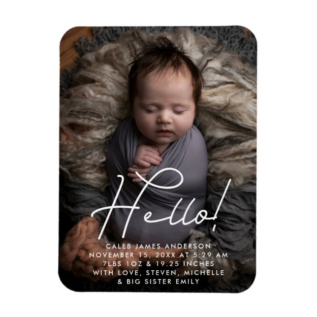 Hello Baby Boy Photo Personalised Birth Stats Invi Magnet (Vertical)